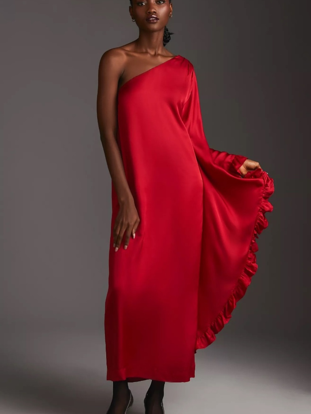 Hutch One-Shoulder Ruffled Dress Red Size Medium New Anthropologie